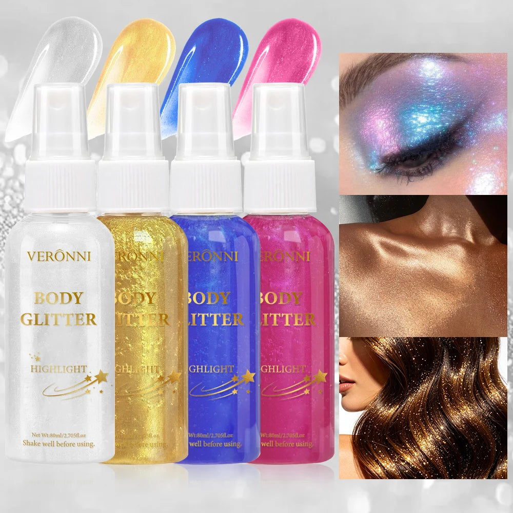 Shimmer Glitter Spray Mist – Face, Body & Hair Highlight Body Glitter Spray QXL