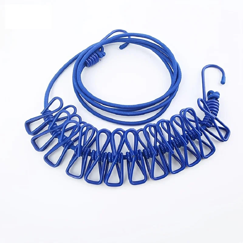 Retractable Clothesline with 12 Clips | Windproof Travel Drying Rope Retractable Clothesline QXL Blue