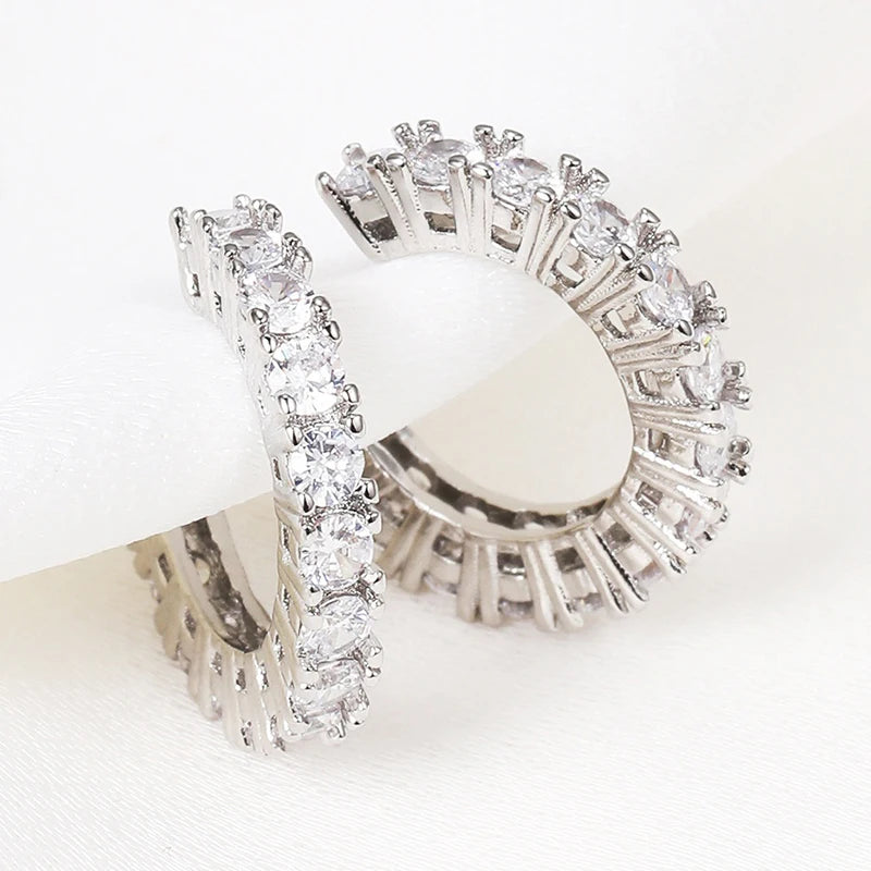 2-Pack Rhinestone Zircon Ear Cuff Clips | No-Pierce C-Shape Clip-On Ear Cuffs QXL