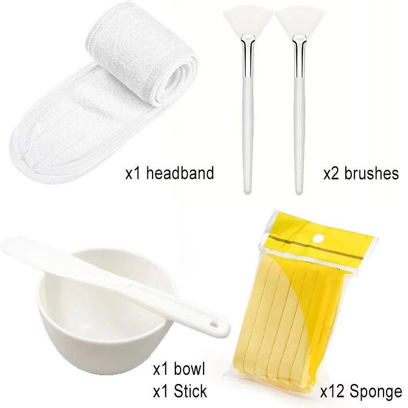 17-Pc Silicone Face Mask Mixing Bowl Brush & Spoon Set Mask Mixing Tool Set QXL White Set