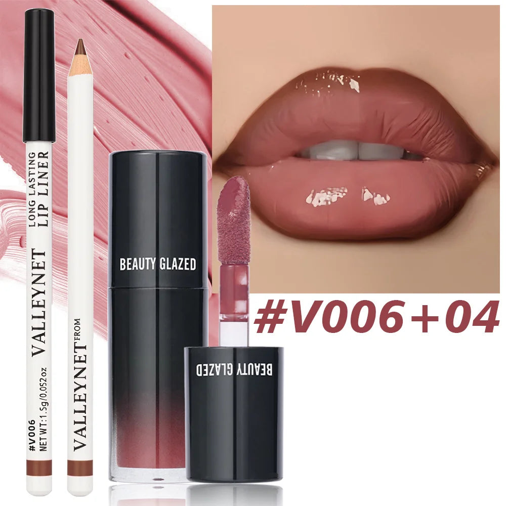 Matte Velvet Lip Liner & Lip Oil Set | Waterproof, Long-Lasting Lip Liner & Oil Set QXL SET4