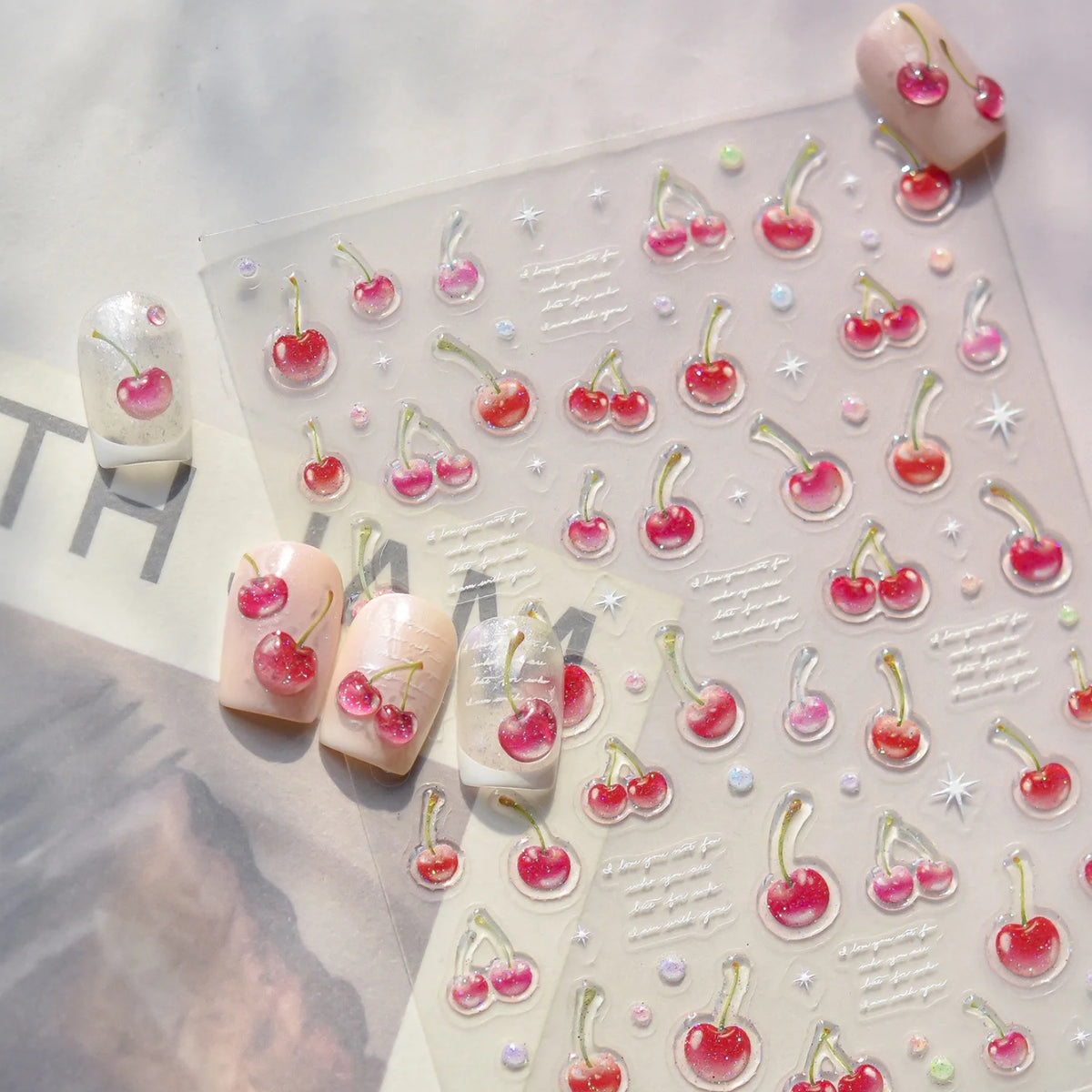 5D Summer Fruit Nail Stickers – Cherry Jelly Pink DIY Decals Nail Art Stickers QXL