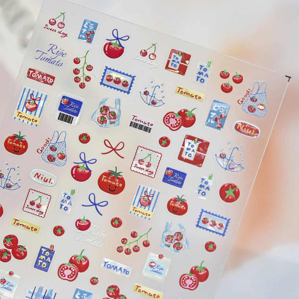 Tomato Cartoon 5D Nail Stickers | Cute Grocery Theme Decals Nail Art Stickers QXL