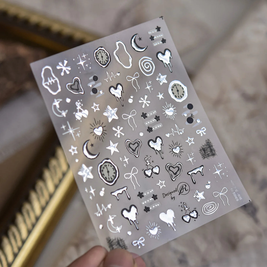 5D Nail Art Stickers – Cherry, Moon, Star & Silver Decals Nail Art Stickers QXL TO5069