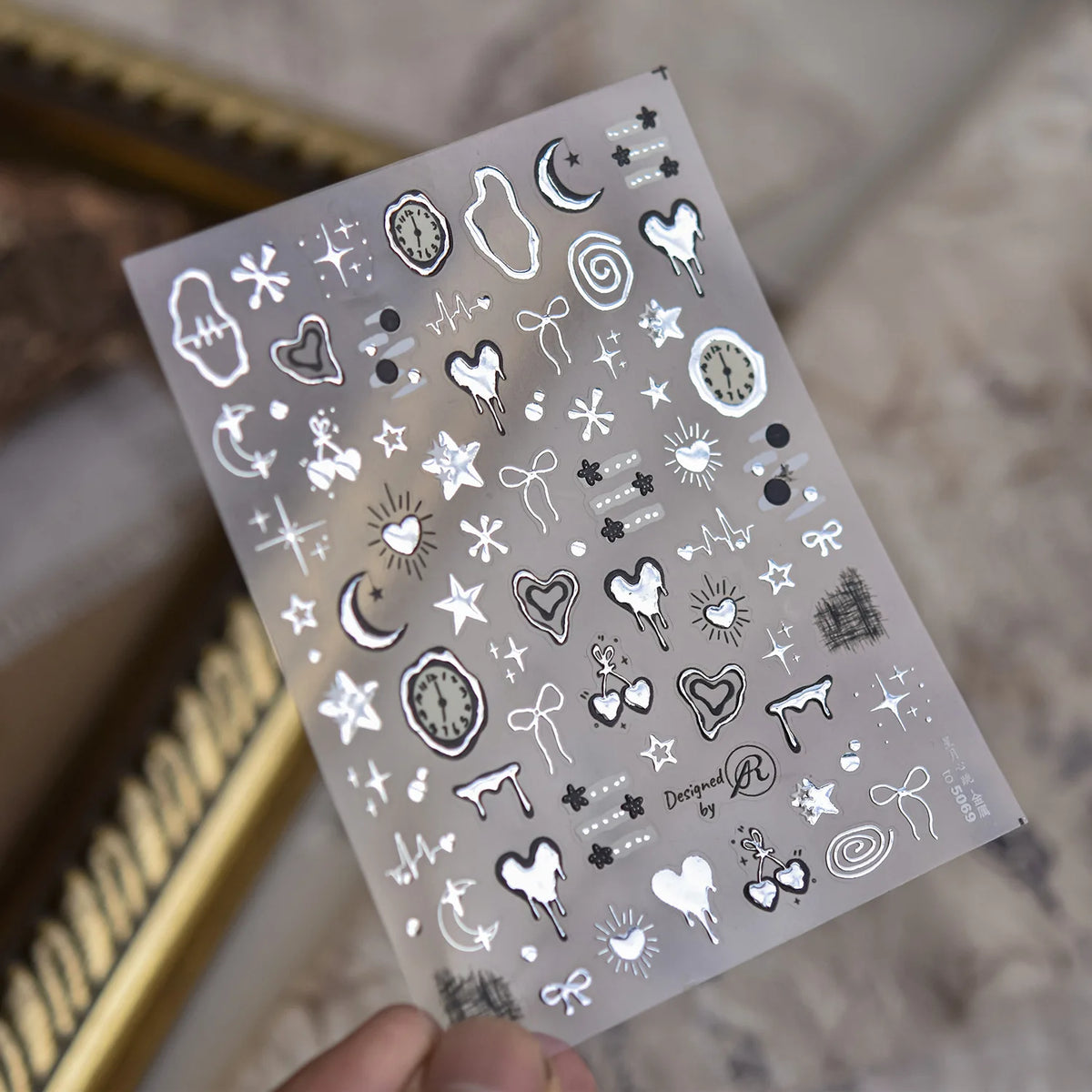 5D Nail Art Stickers – Cherry, Moon, Star & Silver Decals Nail Art Stickers QXL TO5069