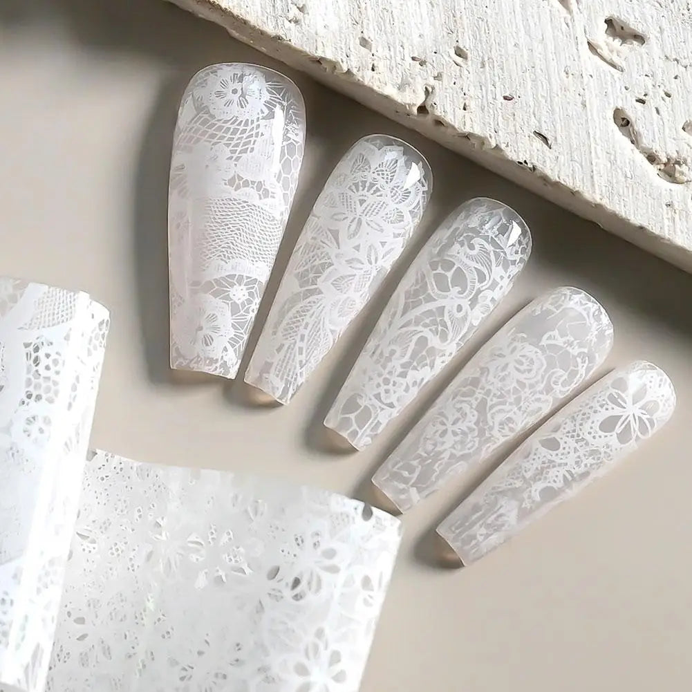 Self-Adhesive Lace Nail Foil Stickers | Black & White 10 Rolls Nail Foil Stickers QXL