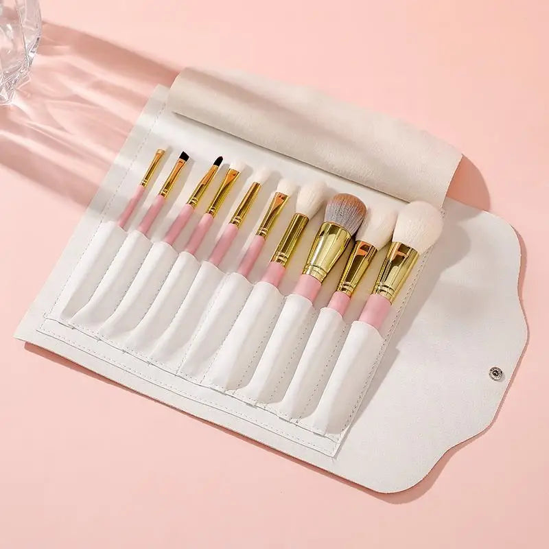 10-Pc Goat Hair Makeup Brush Set – Powder, Foundation & Blending Makeup Brush Set QXL 10pcs with bag