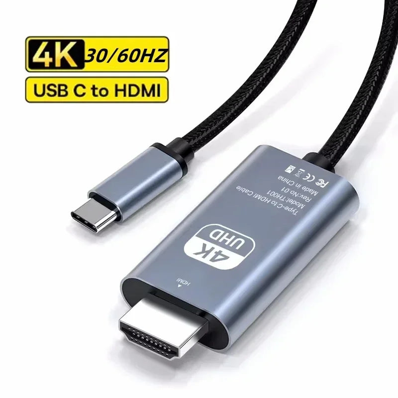 4K 60Hz USB-C to HDMI Cable 2M Braided | MacBook Samsung USB-C HDMI Cable QXL