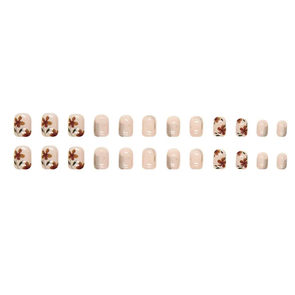24-Pc French Square Press-On Nails | Nude Pink & Glitter Press-On False Nails QXL