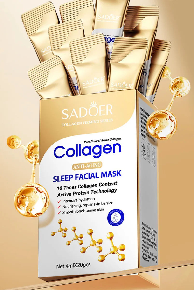 SADOER Collagen Sleeping Face Mask 30pc – Hydrating & Firming Sleeping Face Mask QXL 20pcs