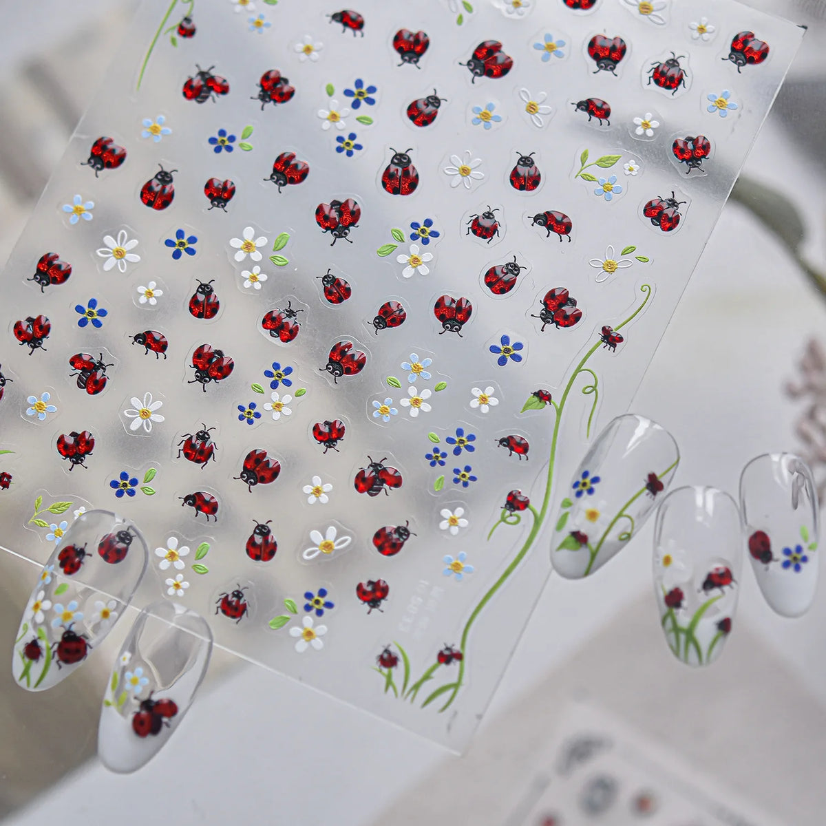5D Pastoral Nail Stickers – Ladybug, Flower & Vine Decals Nail Stickers QXL