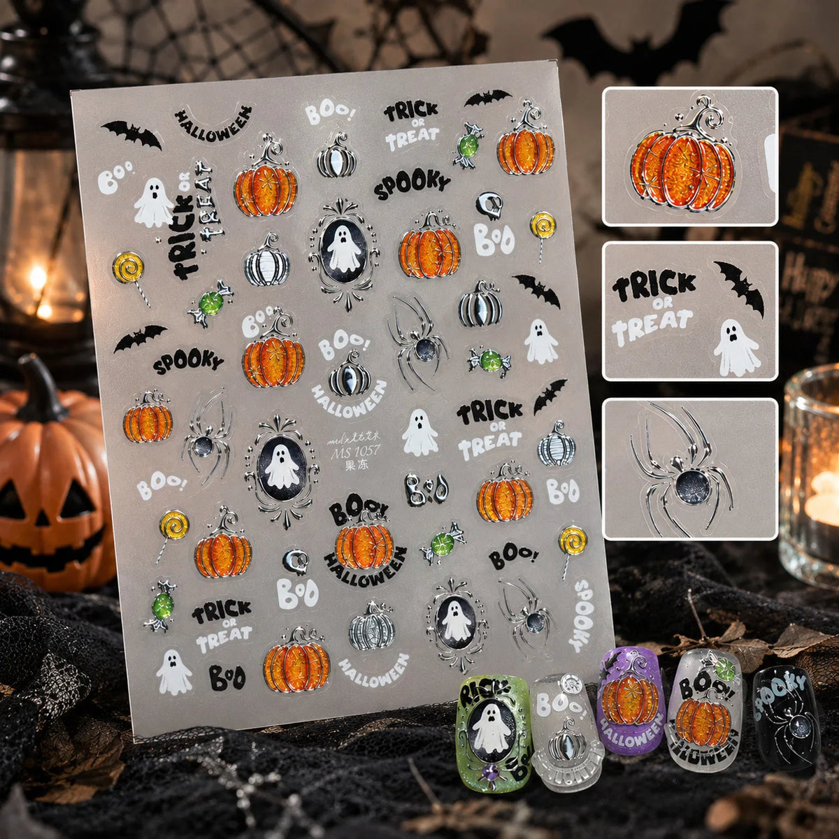 Halloween 5D Nail Stickers | Ghost Bat Jack-o-Lantern Decals Nail Art Stickers QXL