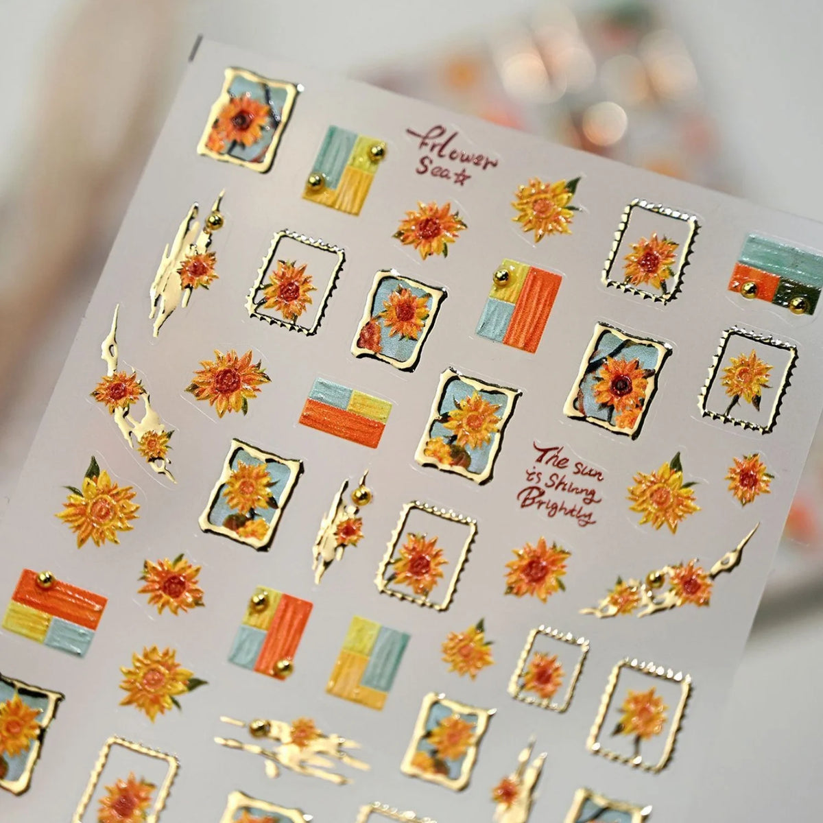 5D Sunflower Nail Stickers | Vintage Floral Relief Decals Nail Art Stickers QXL
