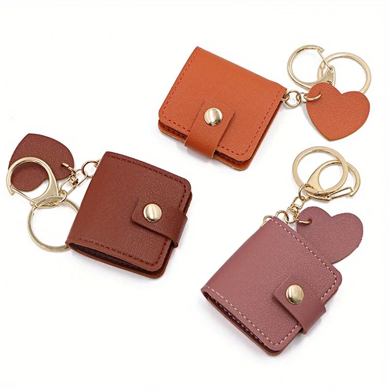 PU Leather Photo Wallet Keychain | Heart Cutout Wrist Strap Photo Wallet Keychain QXL