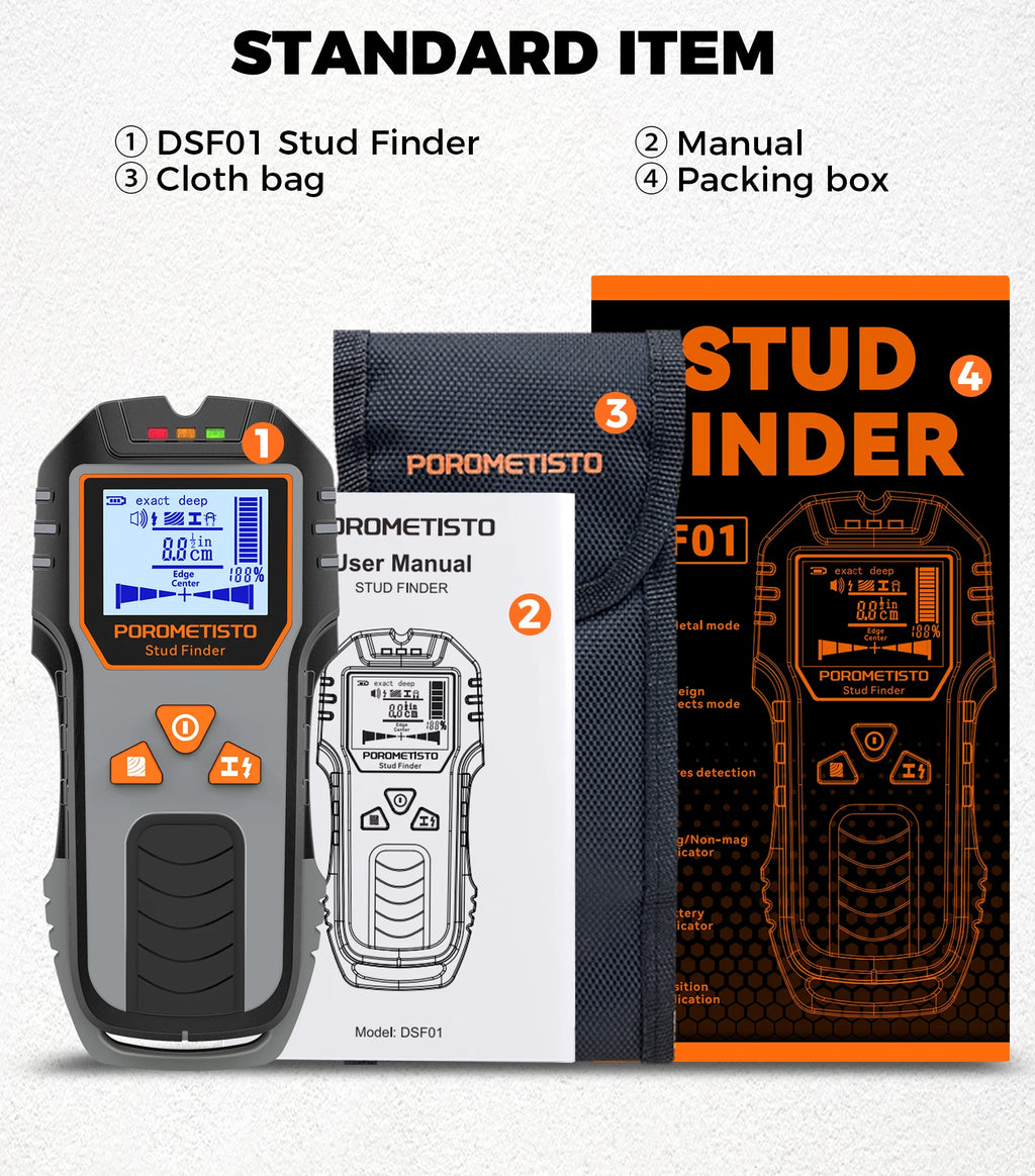 POROMETISTO DSF01 6-in-1 Stud Finder Wall Scanner | LCD Stud Finder Scanner QXL DSF01