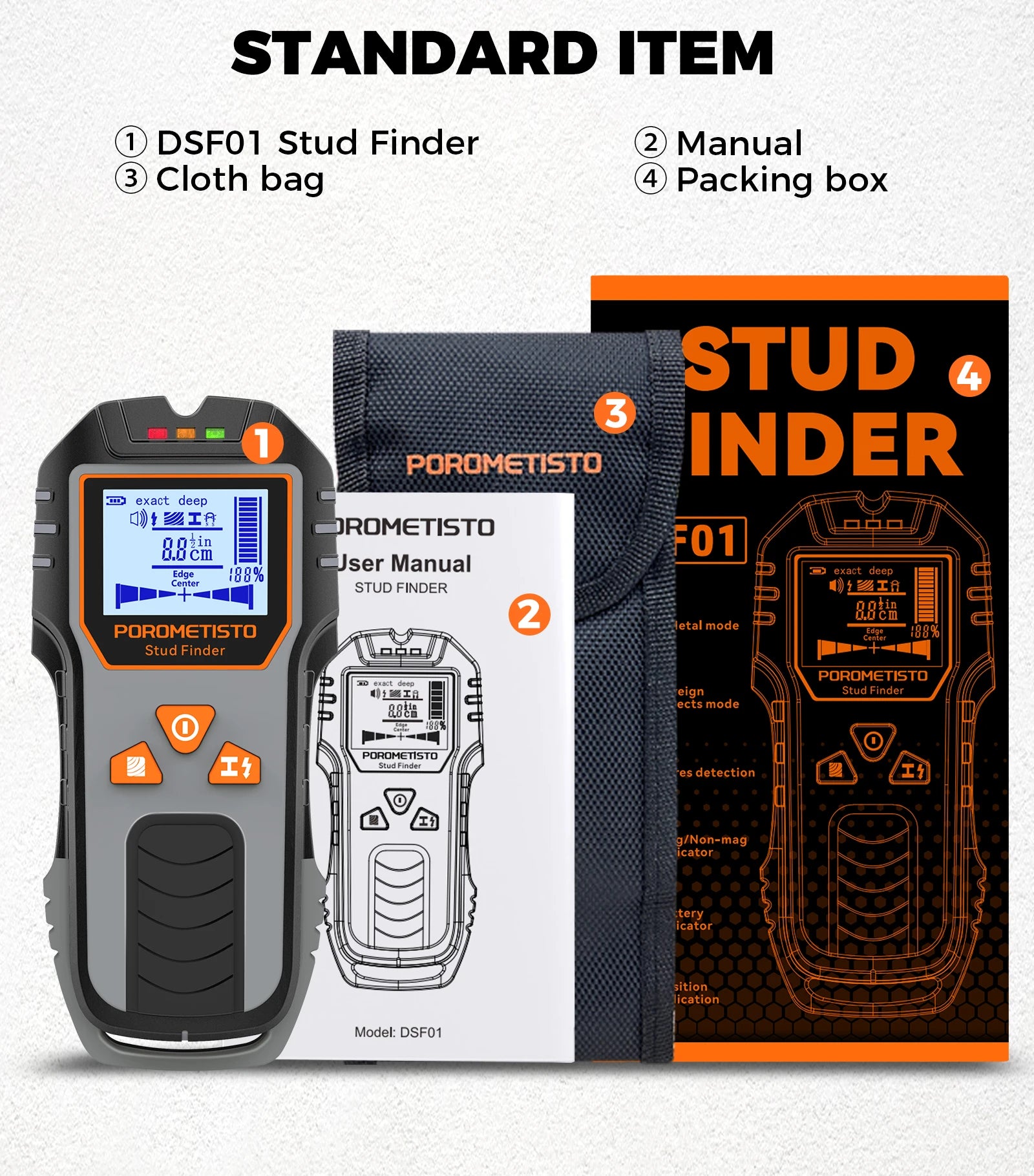 POROMETISTO DSF01 6-in-1 Stud Finder Wall Scanner | LCD Stud Finder Scanner QXL DSF01