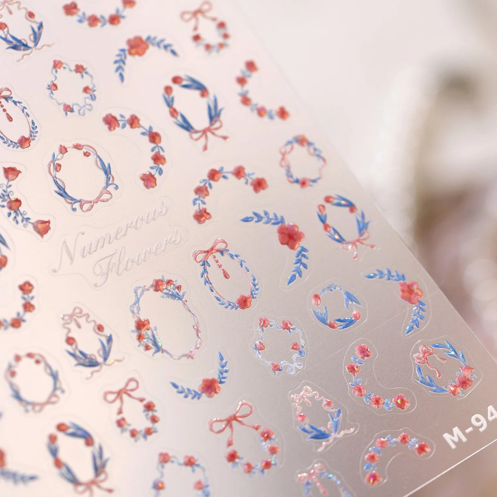 5D Watercolor Wreath Nail Stickers | Holographic Floral Decals Nail Art Stickers QXL