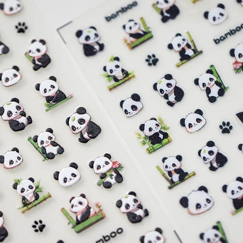 5D Embossed Panda Nail Stickers | Kawaii Bamboo Slider Decals Nail Art Stickers QXL