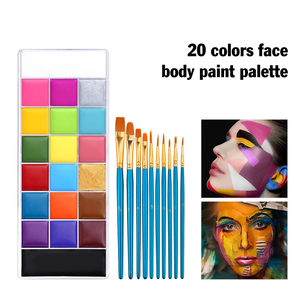 VERONNI 20-Color Halloween Face & Body Paint Kit with Brushes Face & Body Paint Kit QXL