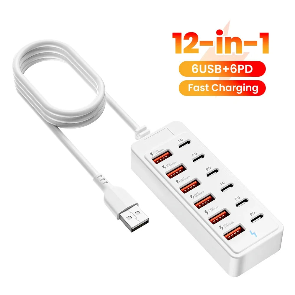 6-Port USB Car Charger | USB-C & USB-A Fast Charging Hub Car USB Charger QXL Default Title