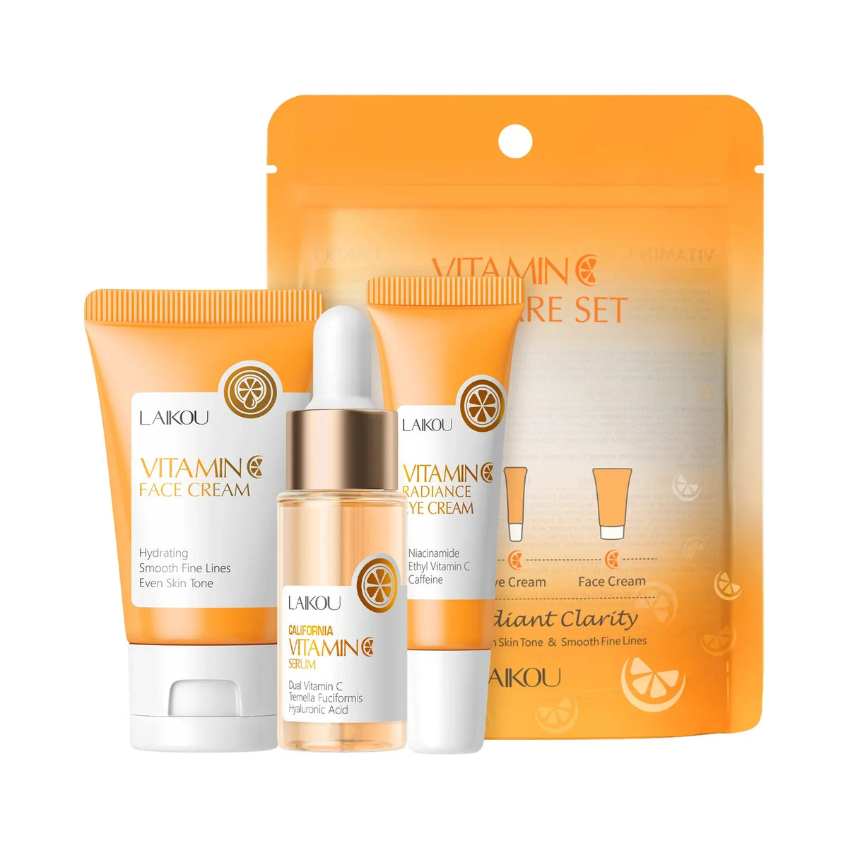 LAIKOU Vitamin C Set – Serum, Eye Cream & Face Moisturizer Skincare Gift Set QXL