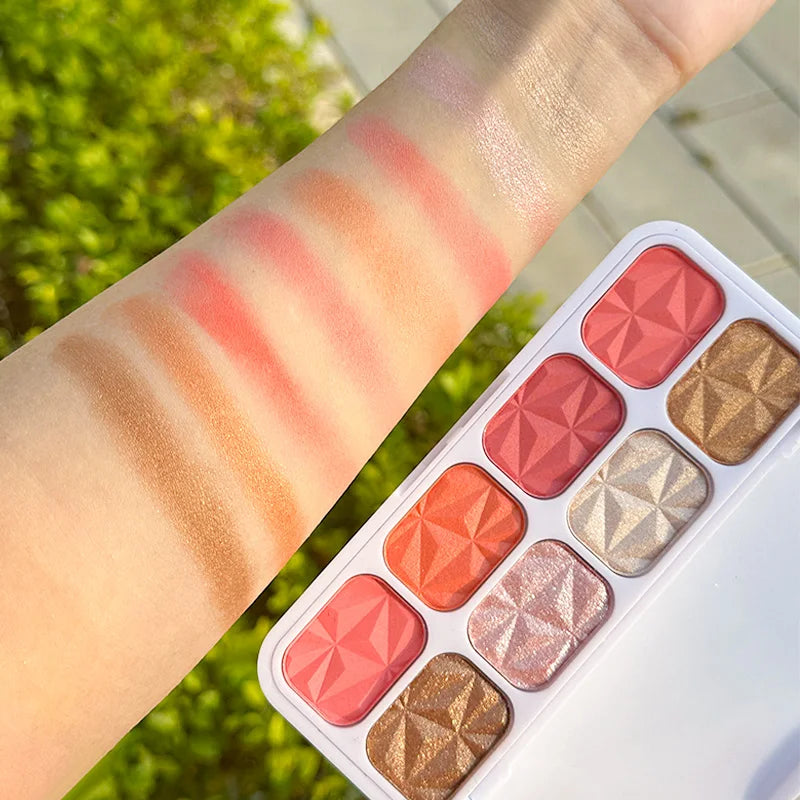 VERONNI 8-Color Diamond Highlighter Blush & Contour Palette Highlighter Blush Palette QXL