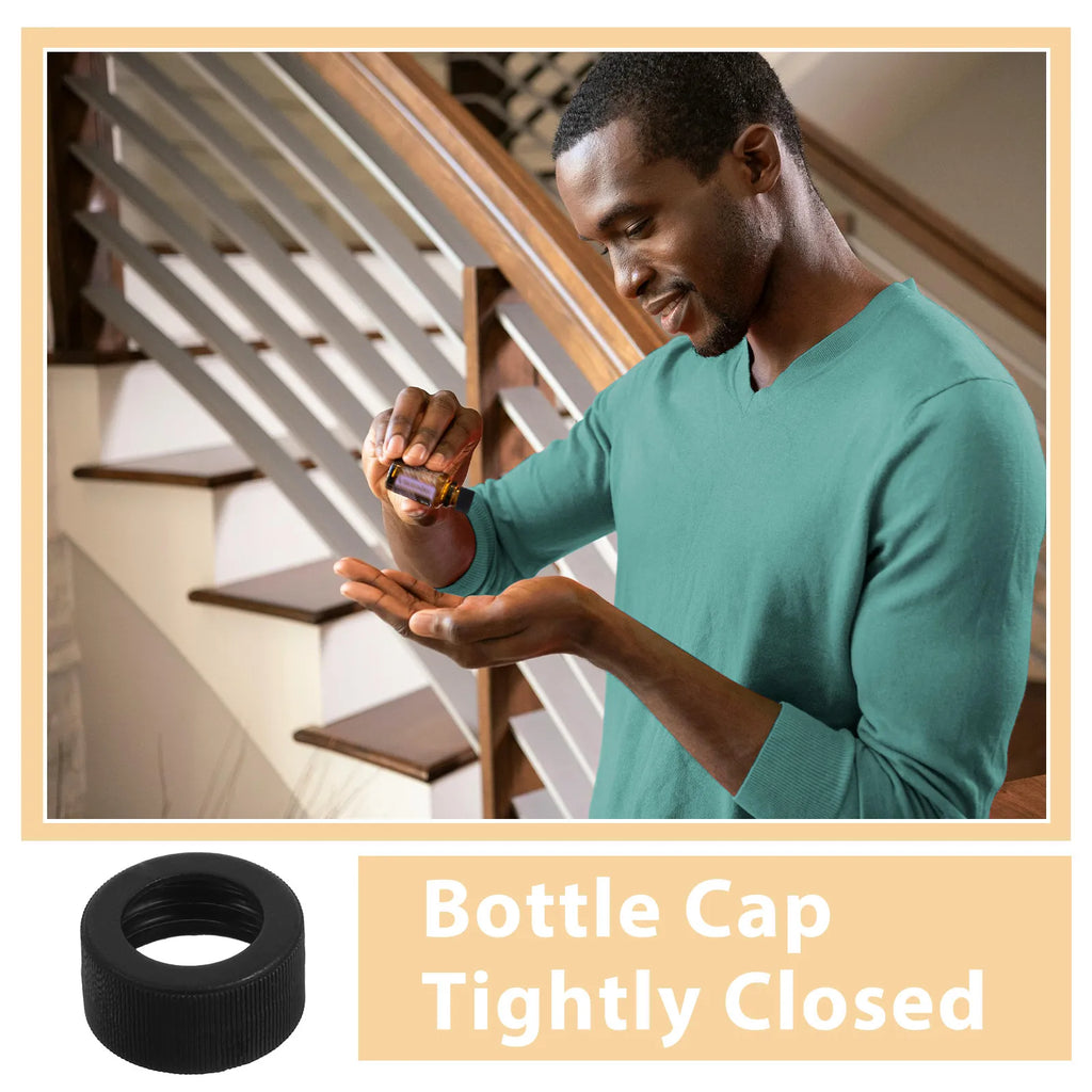 100-Pack 28mm Black PP Bottle Caps for Essential Oil Bottles Aromatherapy Bottle Caps QXL