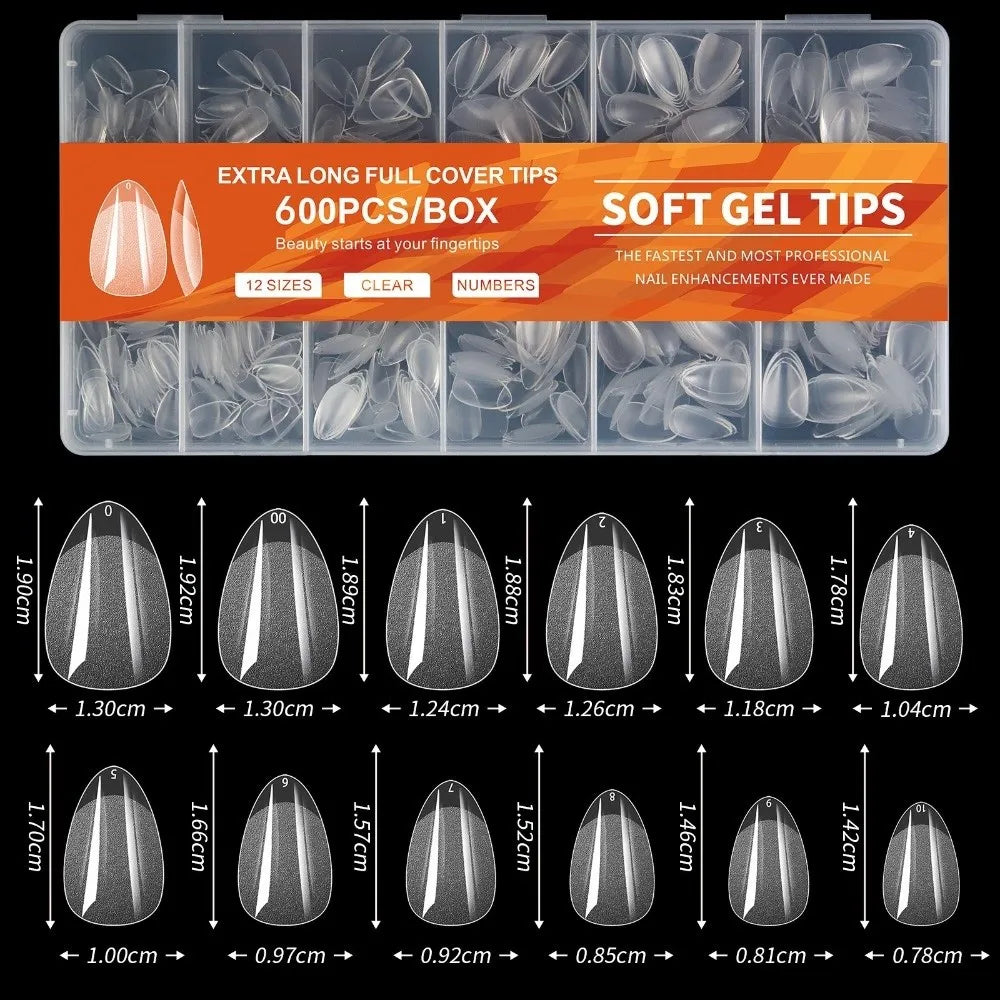 600-Pack Almond False Nail Tips | Half Matte Press-On Extensions False Nail Tips QXL