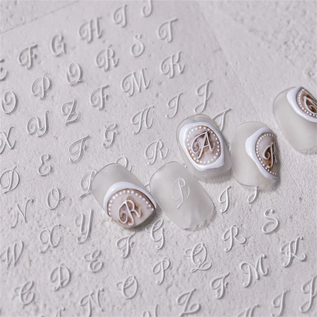 5D Retro English Letter Nail Stickers – Black & White DIY Art Nail Art Stickers QXL