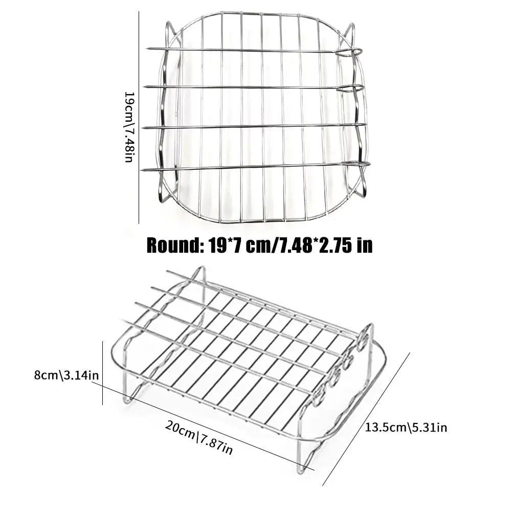 Stainless Steel Air Fryer Grill Rack with 4 Skewers & Baking Pan Air Fryer Grill Rack QXL