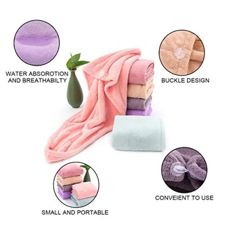 2-Pack Microfiber Coral Fleece Hair Drying Caps | Quick-Dry Towel Microfiber Hair Towel Cap QXL