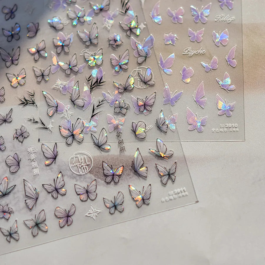 5D Kawaii Butterfly Nail Art Stickers | Glitter Shell Decals Nail Art Stickers QXL