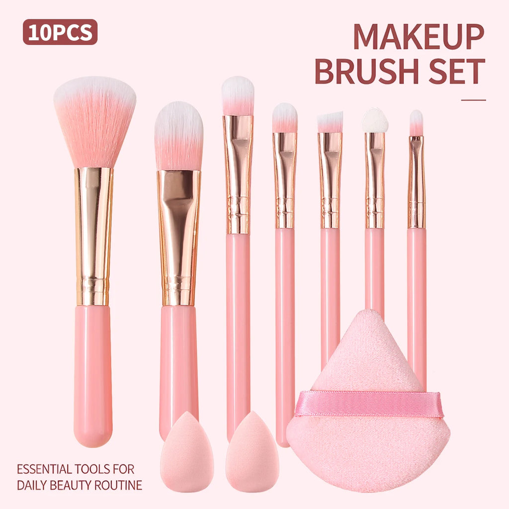 10-Pc Pink Makeup Brush Set – Face & Eye Brushes | KOSSHOW Makeup Brush Set QXL Pink