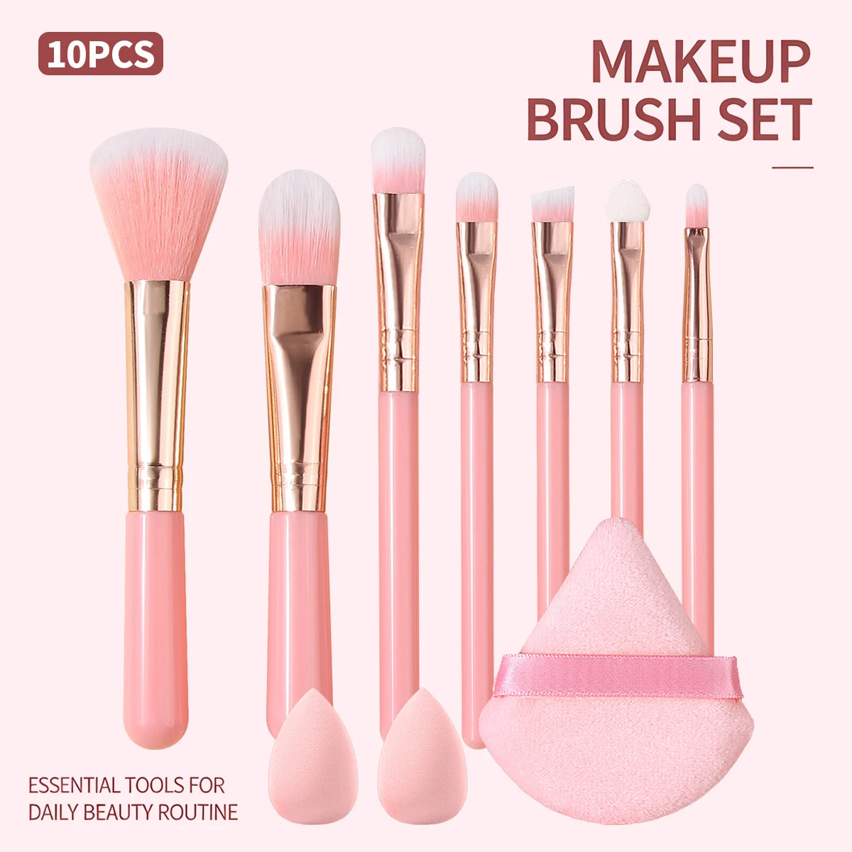 10-Pc Pink Makeup Brush Set – Face & Eye Brushes | KOSSHOW Makeup Brush Set QXL Pink