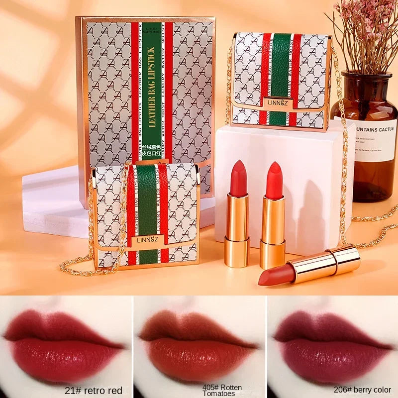 Korean Matte Lipstick Set – 3-Pc Waterproof Velvet Lip Gloss Kit Matte Lipstick Set QXL