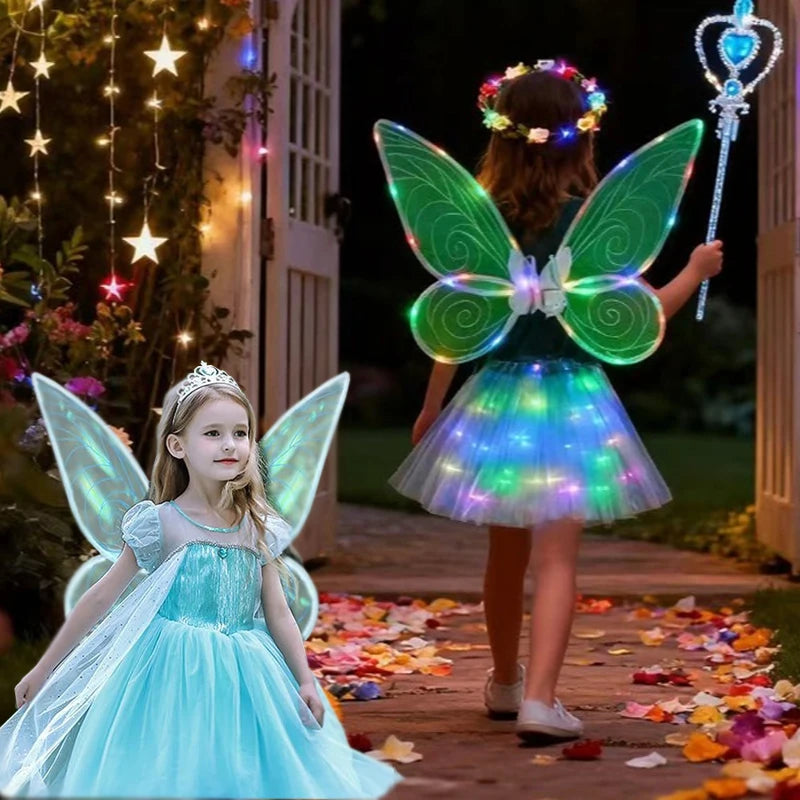 Girls Light-Up Butterfly Fairy Wings | Rainbow Princess Costume Fairy Wings Costume QXL