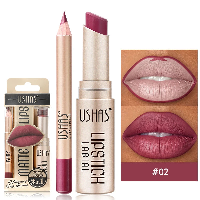 2-in-1 Matte Lipstick & Lip Liner Set | Waterproof High Pigment Lip Makeup Set QXL S2