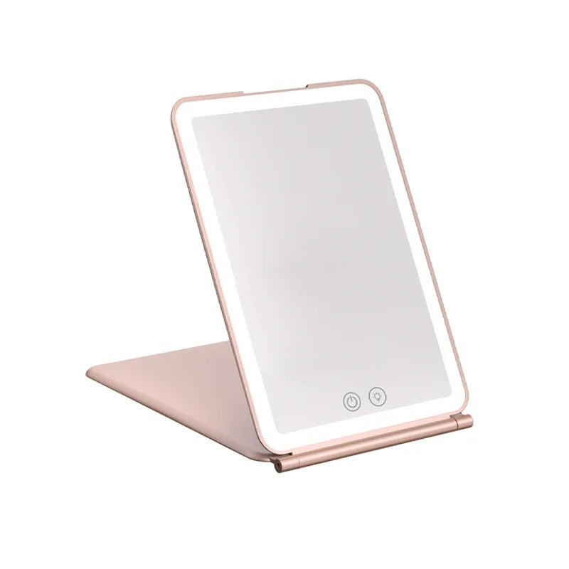 Foldable LED Makeup Mirror | 3 Color Modes, USB Rechargeable LED Makeup Mirror QXL rose red