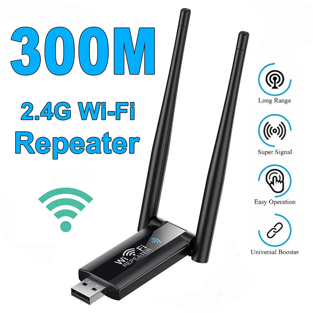 300Mbps USB WiFi Repeater 2.4GHz Wireless Signal Extender WiFi Signal Extender QXL