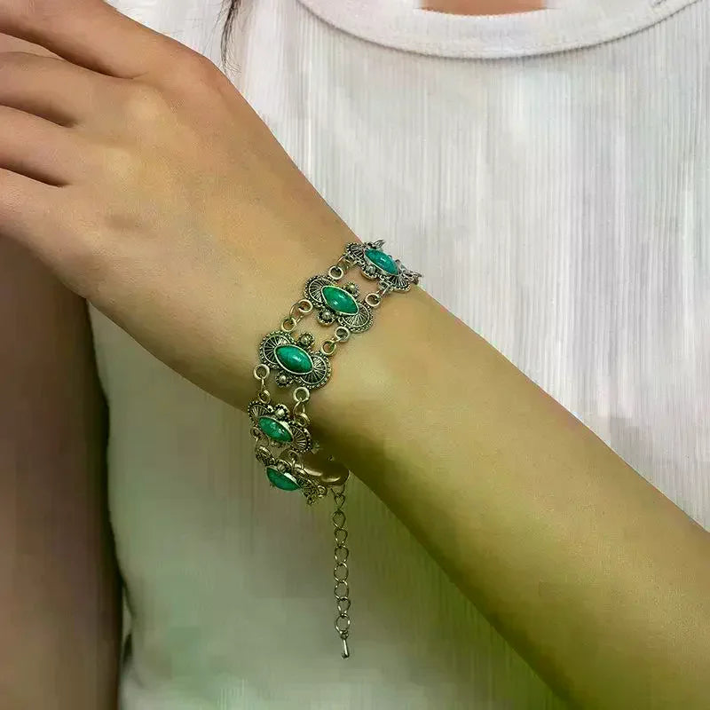 Vintage Bohemian Turquoise Bangle | Adjustable Women's Bracelet Bangle Bracelet QXL
