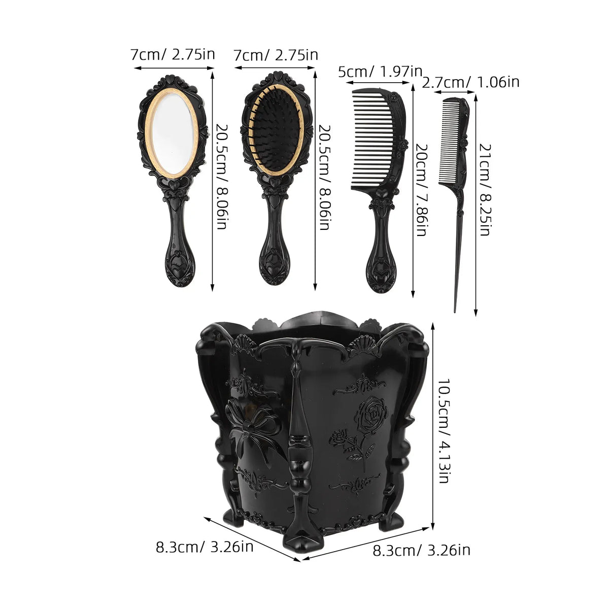 Vintage Hair Comb & Mirror Set | Wide Tooth Combs + PVC Box Hair Comb Mirror Set QXL
