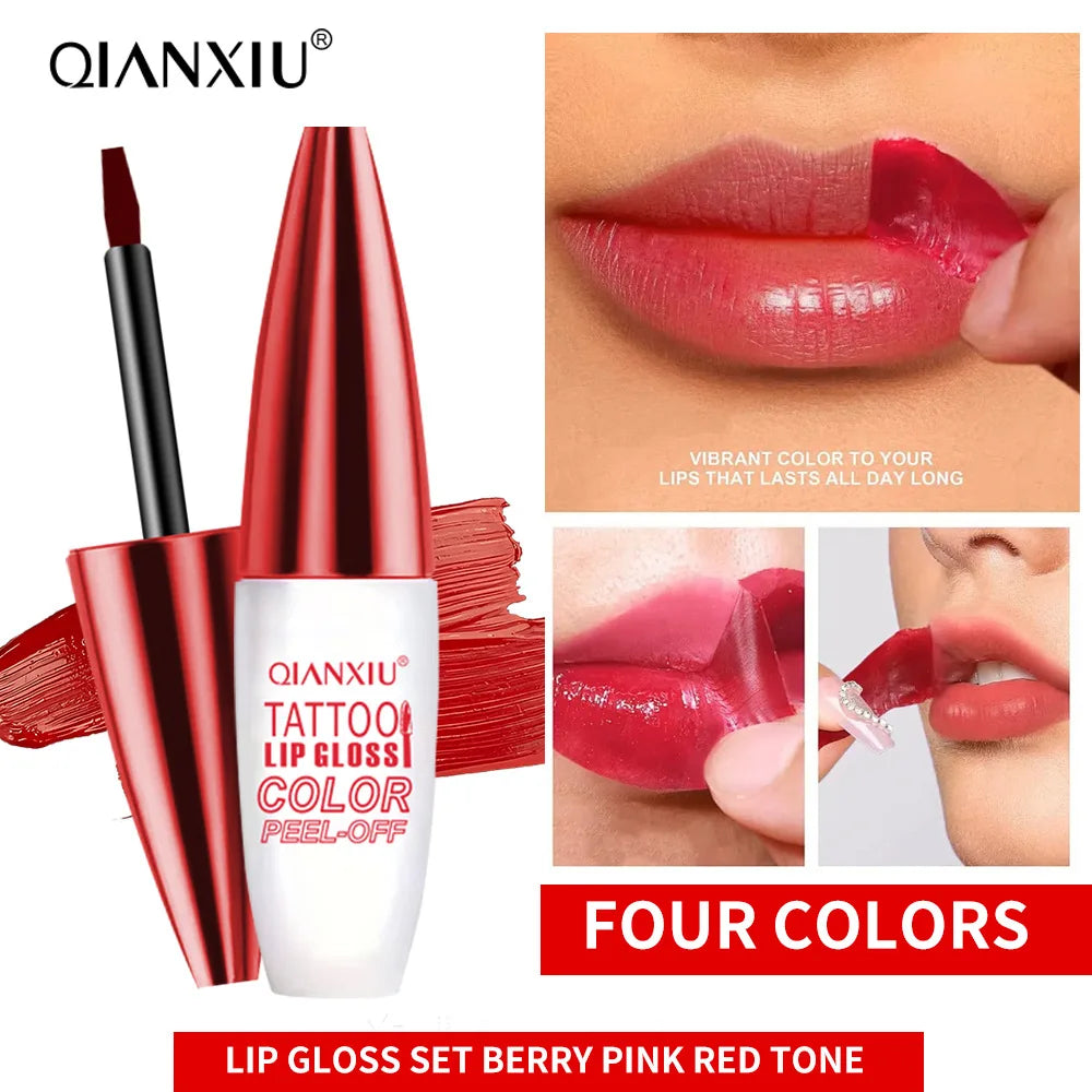 4-Color Peel-Off Lip Gloss | Water-Resistant Long-Lasting Peel-Off Lip Gloss QXL