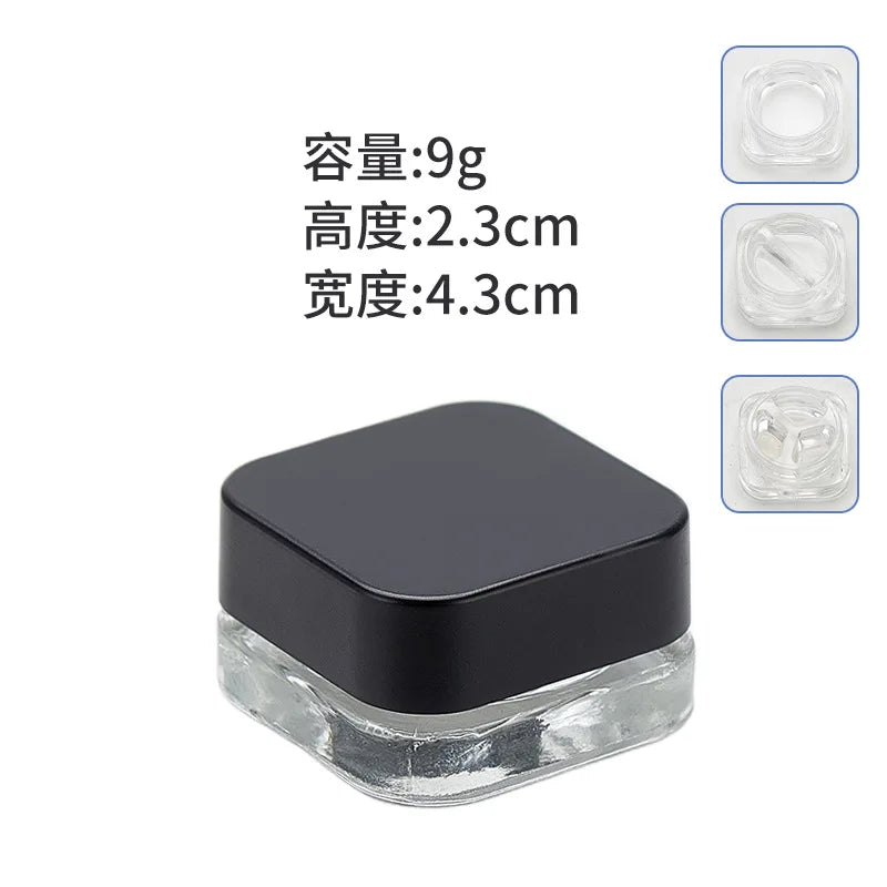 9g Square Glass Refillable Cosmetic Jar | Empty Makeup Pot Cosmetic Storage Jar QXL Without block Glass