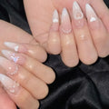 Long Almond Press-On Nails | Y2K French Heart Bow Pearl Set Press-On Nail Set QXL JP2751