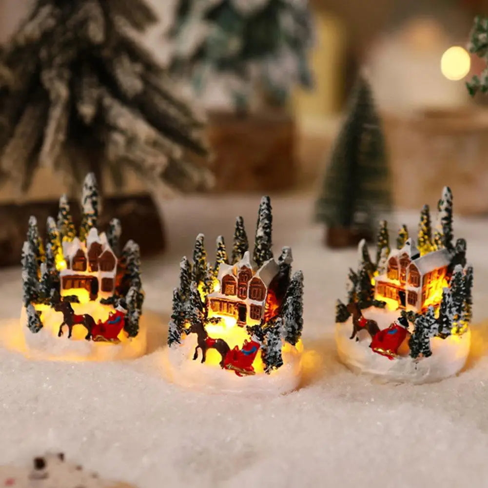 LED Christmas Village House Resin Statue | Holiday Decor Christmas Village Statue QXL