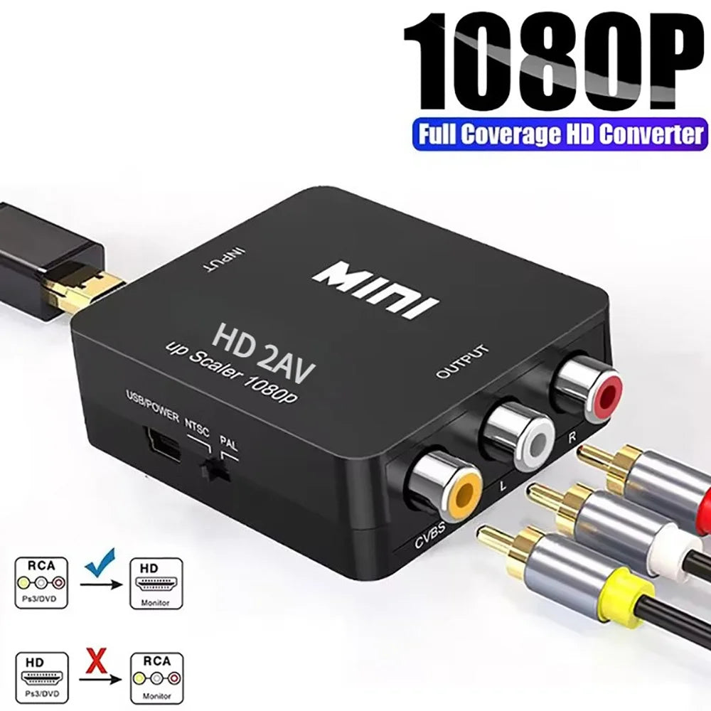 1080P HDMI to AV RCA Converter Box | NTSC PAL USB Cable HDMI AV Converter QXL