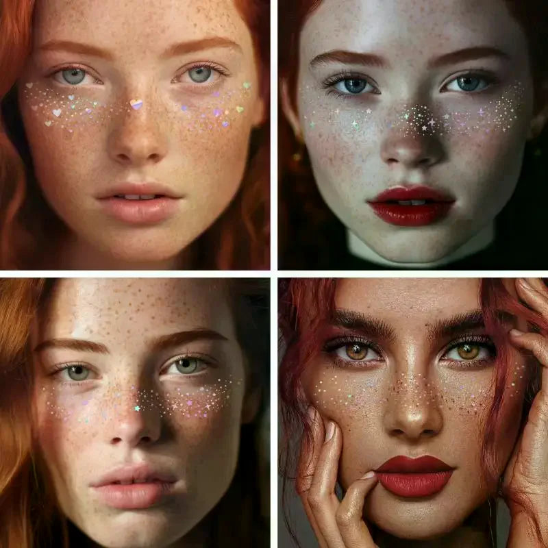 Glitter Holographic Freckle Temporary Tattoo Stickers | Face Makeup Temporary Tattoo Sticker QXL
