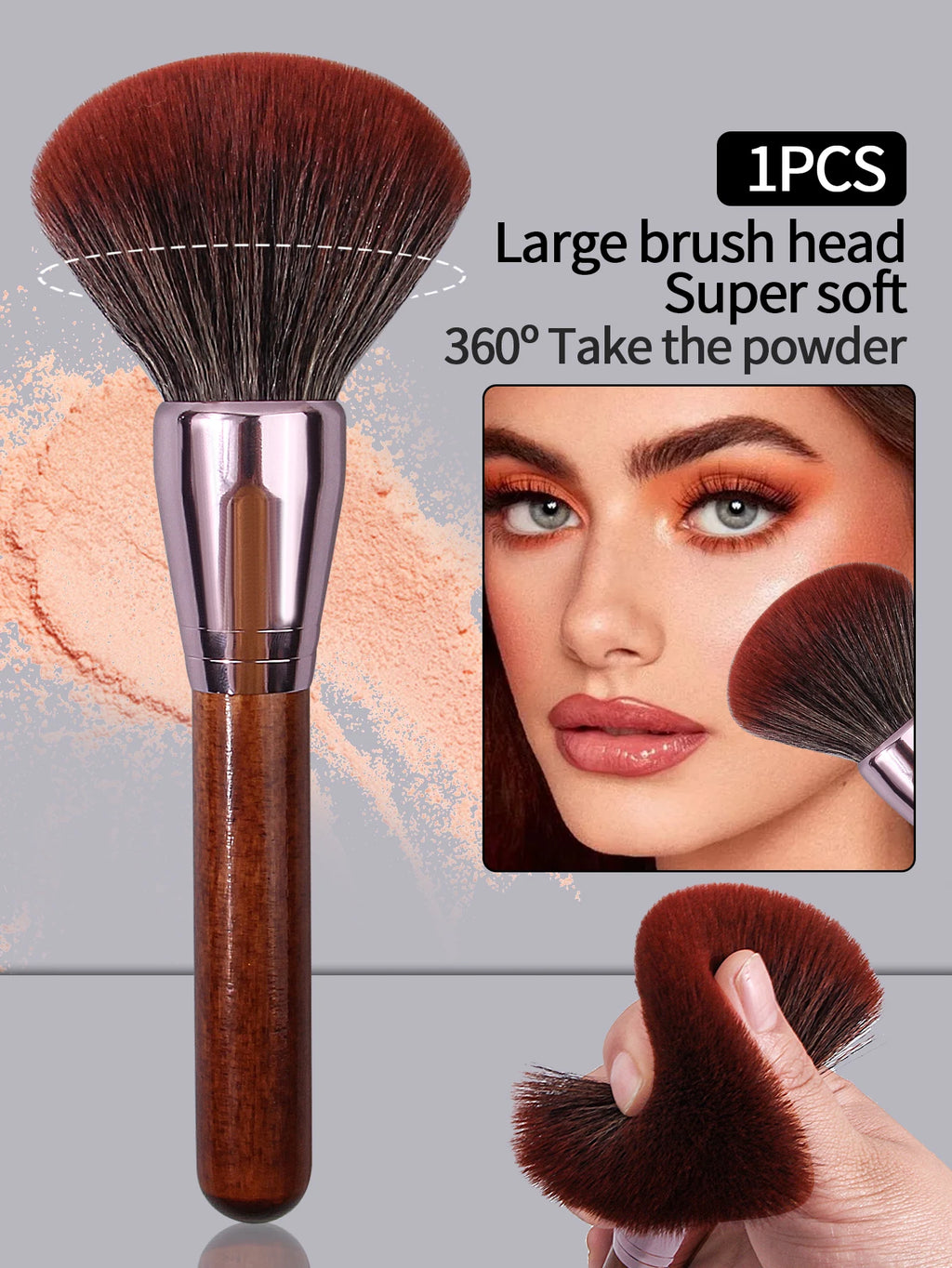 Wooden Handle Makeup Brush | Powder, Blush & Contour Makeup Brush QXL