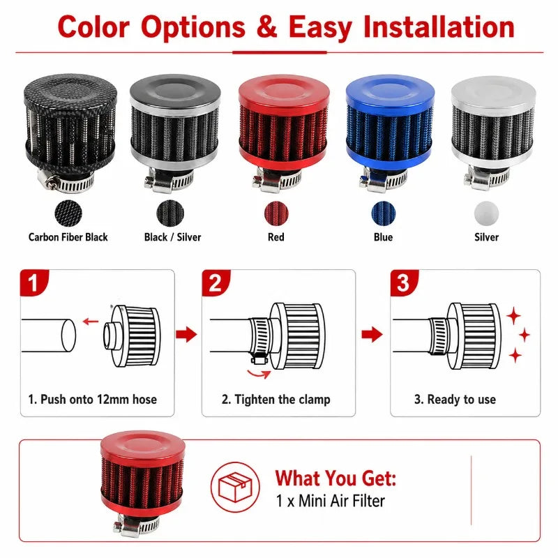 12mm Mini Mushroom Breather Filter | Car & Motorcycle Breather Filter QXL