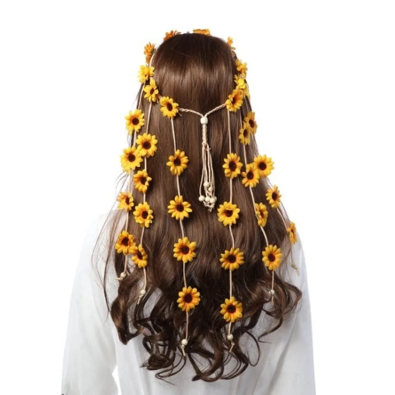 Bohemian Sunflower Daisy Adjustable Headband for Women Floral Headband QXL 1